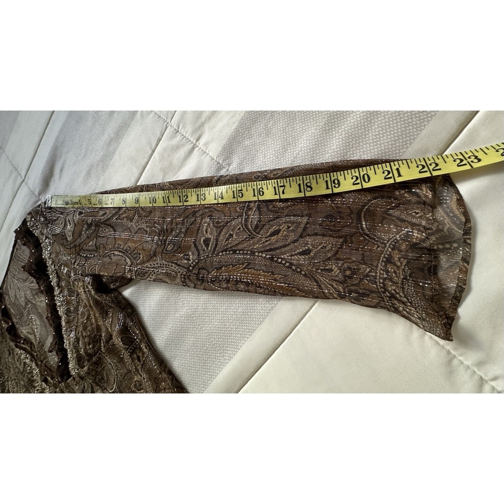 Y2K Bohemian Sheer Blouse Metallic Thread Deep V Velvet Ribbon Trim Sequins READ - Picture 11 of 12